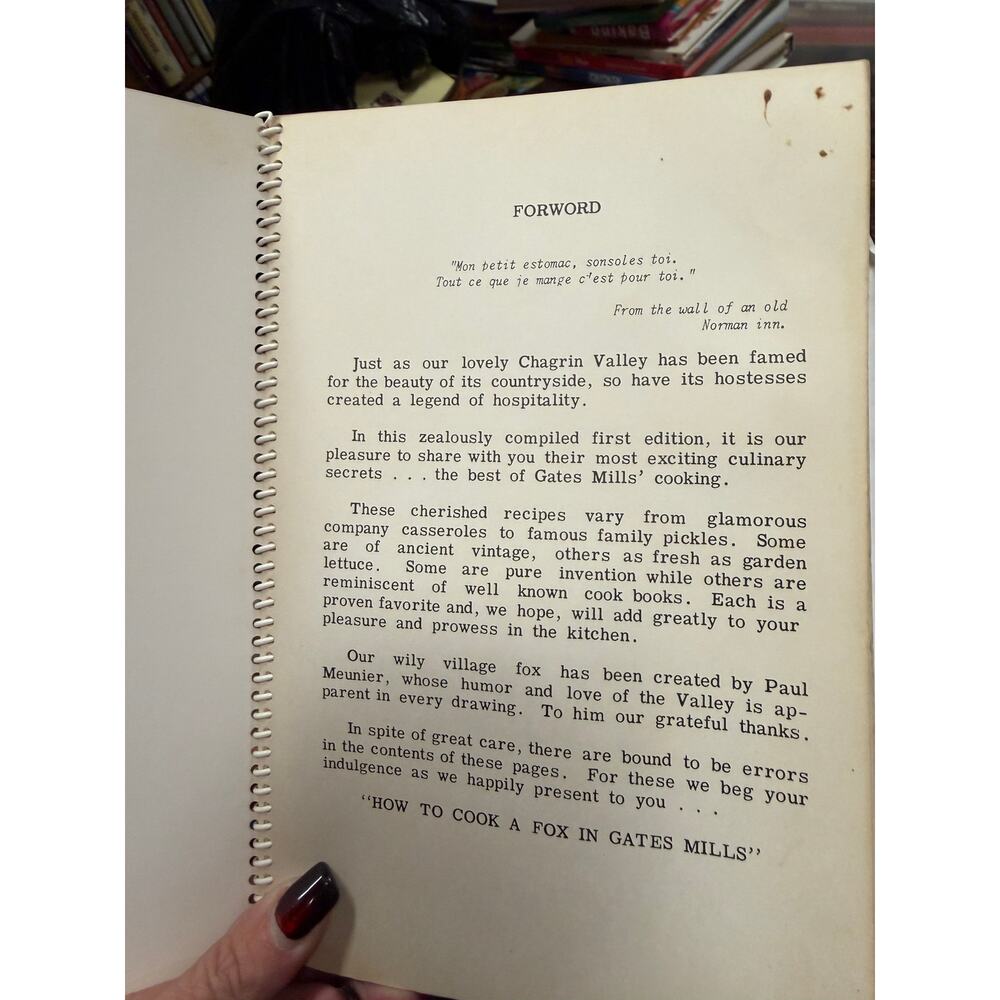Vintage Gates Mills Ohio Cookbook Spiral Bound How To Cook a Fox Cover Recipes - Picture 9 of 12
